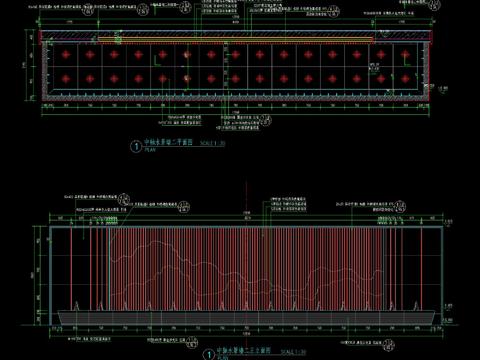  新中式铝格栅水景景墙CAD施工图 