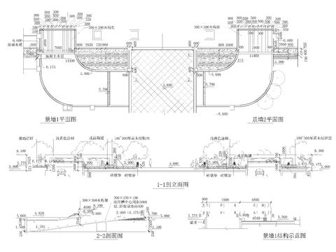  景墙立面剖面节点cad大样图 