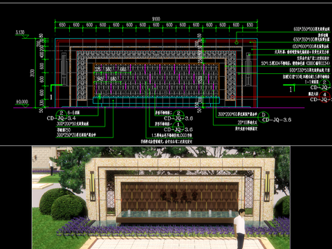  花岗岩饰面景墙CAD节点大样 
