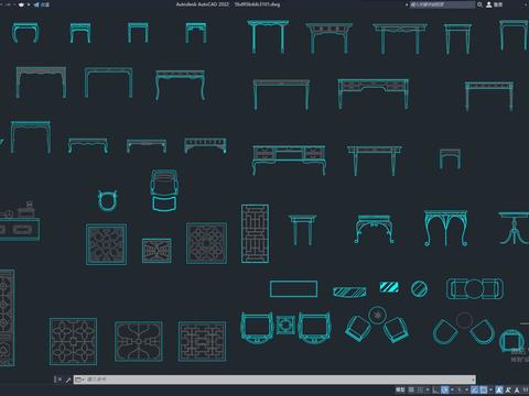  茶几花格平立面CAD图库 