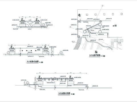  小区入口水景cad大样图 