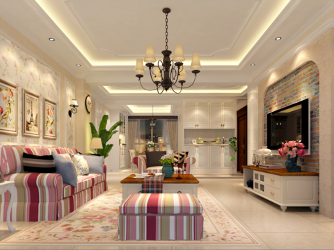  海德城美式田园客餐厅卧室CAD施工图 