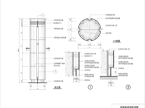  木饰面装饰柱体cad节点大样图 
