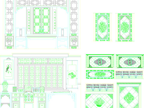  中式造型墙图块 