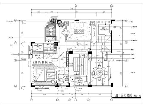  復(fù)式結(jié)構(gòu)平面CAD施工圖 