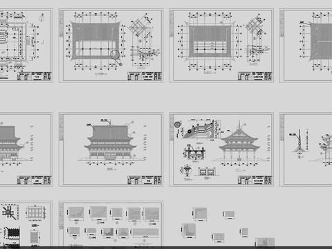  古建筑 寺庙 观音殿 天王殿 大殿cad施工图 