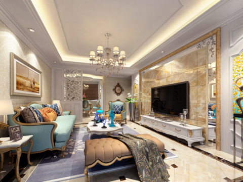  金色港湾欧式客餐厅卧室CAD施工图 