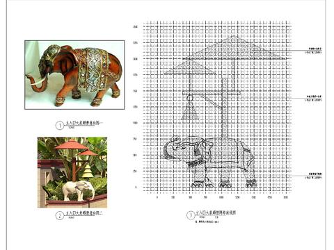  主入口大象雕塑详图 意向图cad大样图 