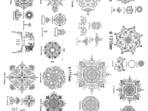  法式顶面灯盘雕花设计cad施工图 