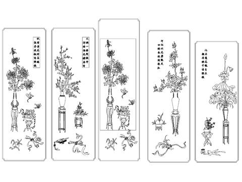  中式雕刻 壁画cad大样图 