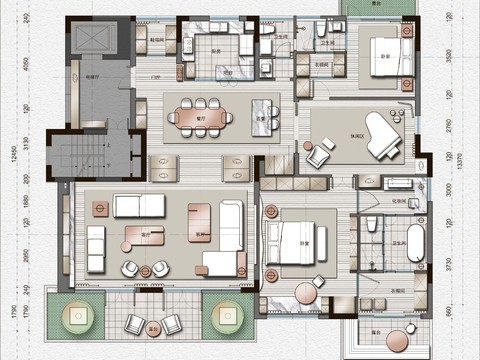  大平层cad平面布置图 