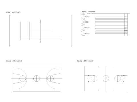  现代运动器材 篮球场 网球场 保龄球场 羽毛球场CAD平面图 