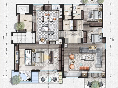  大平层家 居住宅cad平面图 