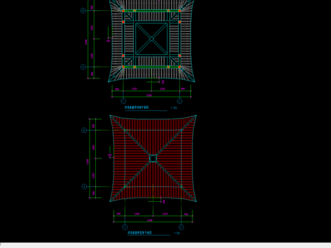  四角重檐亭cad平面图 