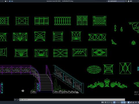  楼梯及铁艺栏杆CAD图库 