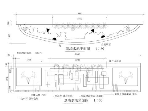  景墻水池cad剖面圖 