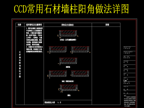  石材墙柱阳角节点大样 