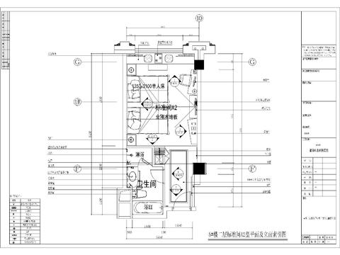  酒店标准间双床房cad施工图 