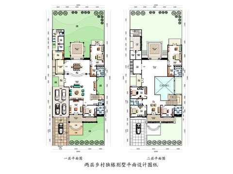  兩層鄉(xiāng)村獨(dú)棟戶型別墅cad平面圖 
