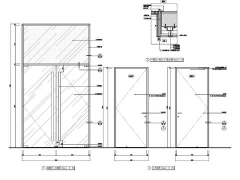  玻璃门及防火门施工详图 玻璃门 防火门 双开门 单开门cad大样图 