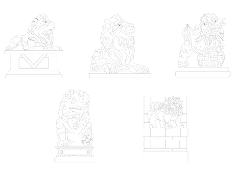  传统石狮子cad图库 
