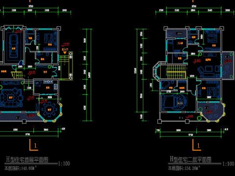  欧式别墅cad平面图 