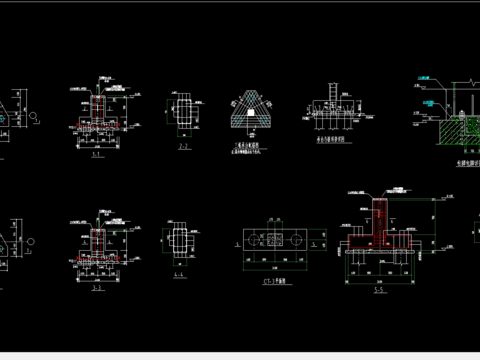  钢框架厂房三桩承台节点CAD详图 