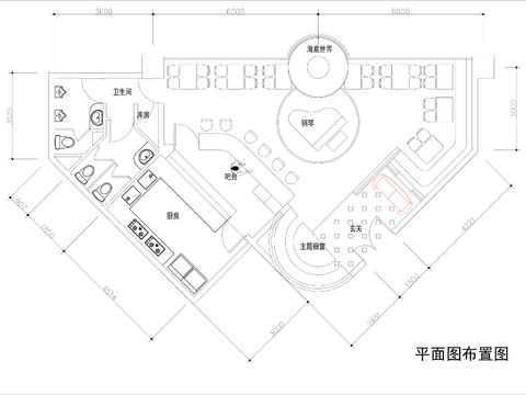  120㎡音樂(lè)咖啡館cad平面圖 