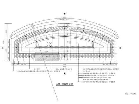  现代涌泉跌水水景cad节点大样图 