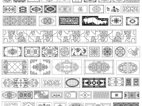  欧式中式风格地面石材拼花花纹边线cad图库 