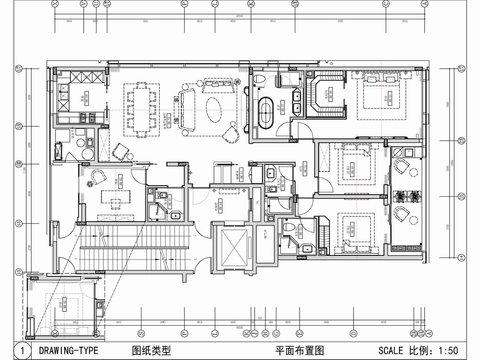  大平层家装设计cad施工图 
