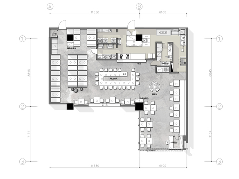  250㎡铁板烧餐厅cad平面图 