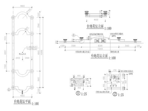  台地水池台地花坛cad详图 