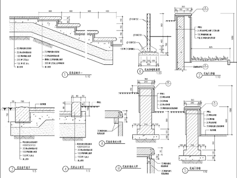  挡墙 台阶节点大样CAD施工图 