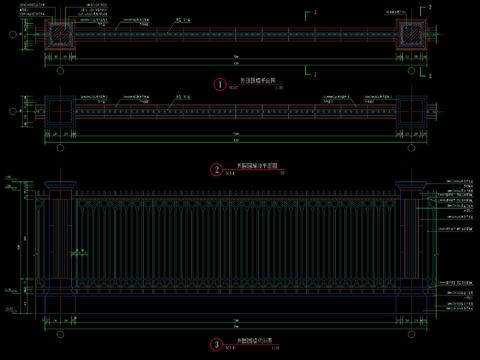  现代小区铁艺围墙CAD施工图 