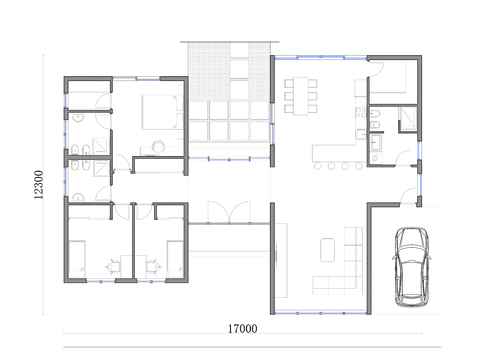  204m²单层别墅住宅cad平面图 
