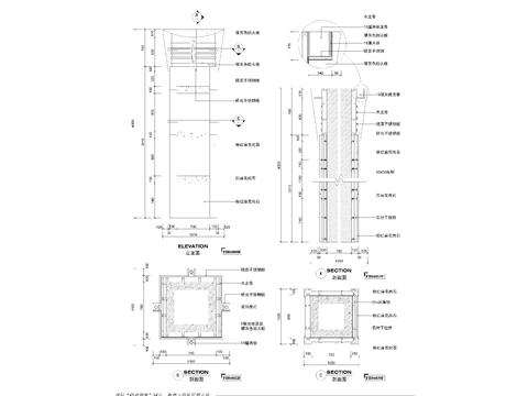  方柱 圆柱 干挂柱式节点cad大样图 