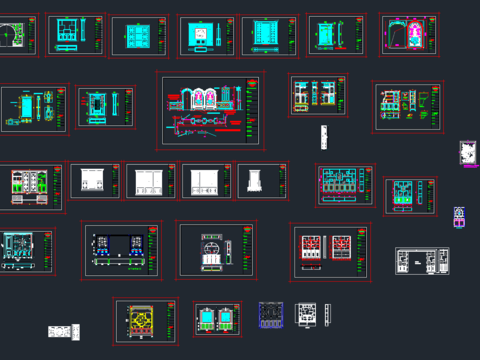 屏风博古架隔断cad大样图 