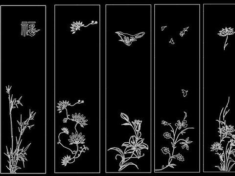  花草雕刻图案cad施工图 