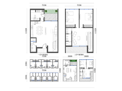  169m²两层联排别墅cad平面图 