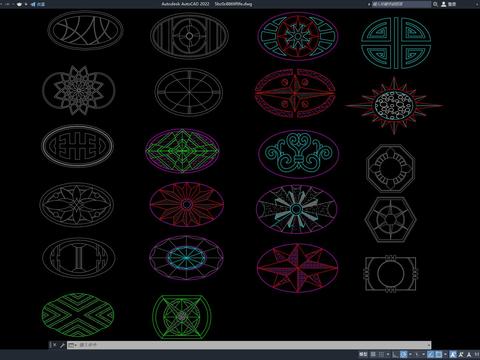  椭圆形地面拼CAD花图案 地面拼花 图案 花纹cad图库 