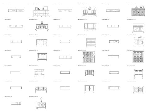  欧式带抽屉边柜平立面cad图库 