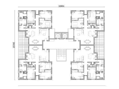  四房塔楼公寓住宅cad平面图 