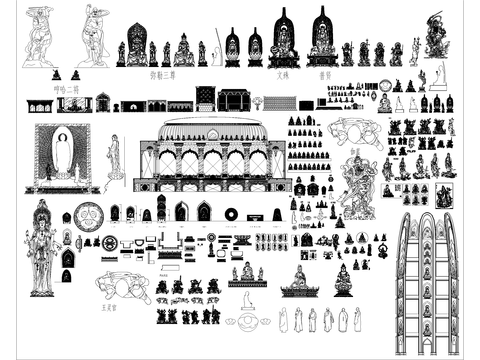  佛像须弥座雕塑cad图库 