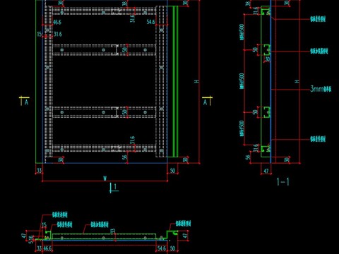  幕墙标准开缝铝板cad加工组框图 