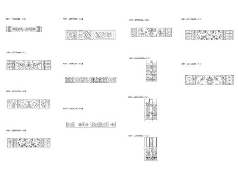  中式图腾长方形挂画立面cad图库 