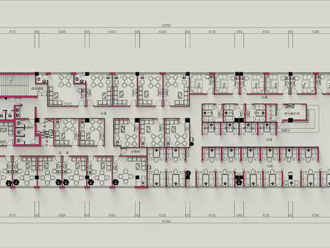  900㎡茶楼棋牌室cad平面图 