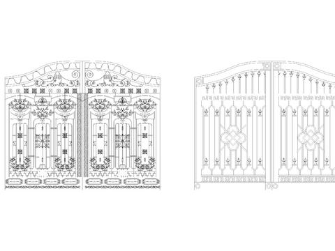  古典铁艺大门方案cad图库 