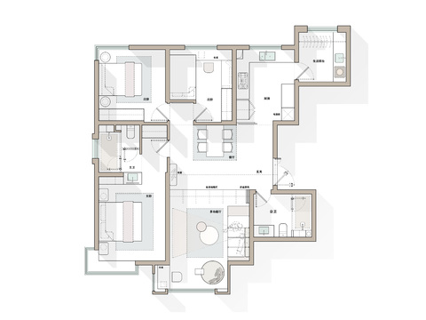  108平家居户型彩平PSD cad平面图 