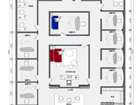  直播公司辦公室cad平面圖 